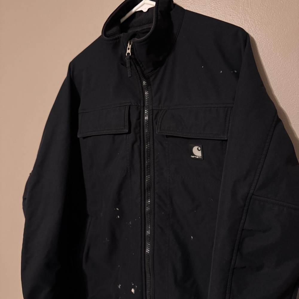 Carhartt J176 All Black Fleece Lined Full Zip Jacket Coat Workwear Men’s Medium - Picture 2 of 4
